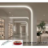 RISHANG Rıshang Cob Şerit LED 24V ve Trafo Kiti – 5 Metre Set - Metrede 480 LED – Yüksek Crı > 90 – Noktasız Aydınlatma - 6500K - Beyaz Işık