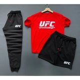Risil-Nu Company Ufc Baskılı Eşofman-Tshirt-Şort Yazlık Kombin 3'lü Takım - Kırmızı - XL