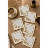 risingmaber 6 Adet Sunumluk Peçete, Viskon Kumaş Üzeri Gold Nakışlı Kahve Yanı Sunumluk Kokteyl Peçete Kare Motif Desenli Bardak Altlığı MF04
