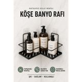 risingmaber Siyah Yapışkanlı Metal Banyo Düzenleyici Banyo Köşe Raf Şampuanlık ve Duş Rafı Organizer MT128S