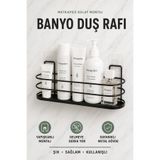 risingmaber Siyah Yapışkanlı Metal Banyo Düzenleyici Raf, Şampuanlık ve Duş Rafı Banyo Organizer MT129S