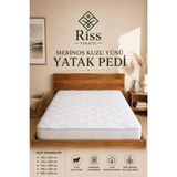 Riss Tekstil %100 Merinos Kuzu Yünü Yatak Pedi, Yatak Koruyucu, Yatak Alezi - Beyaz - 160 × 200 cm
