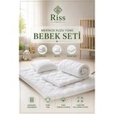 Riss Tekstil %100 Yün Dolgulu Bebek Uyku Seti Yün Yorgan + Yün Yatak Pedi + Yün Yastık - Beyaz - 95 x 145 cm