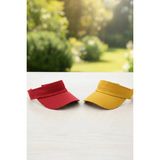 Ritagarcia Ritagarci Unisex 2'li Paket Ayarlanabilir Tenis Vizör Şapka Seti - Güneş Koruyucu Spor Siperlik - Standart - Sarı - Kırmızı