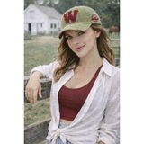 Ritagarcia W Nakışlı Eskitme Model Kadın Beyzbol Şapkası - Vintage Cap - Standart - Haki