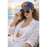 Ritagarcia W Nakışlı Eskitme Model Kadın Beyzbol Şapkası - Vintage Cap - Standart - Mavi