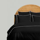 Ritmo Home Basic / Sade Pamuklu Beyaz Biyeli Otel Serisi Siyah Çift Kişilik Nevresim Takımı - Siyah - Beyaz - 200 x 220 cm