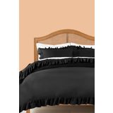 Ritmo Home Farbalalı / Fırfırlı %100 Pamuklu Siyah Vintage King Size Battal Boy Çift Kişilik Nevresim Takımı