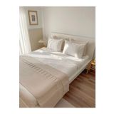 Ritmo Home Gold Biyeli Krem Yatak Runner & Büyük Boy Yastık Kılıfı Seti Çift Kişilik Yatak Örtüsü