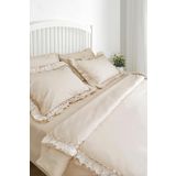 Ritmo Home King Size Battal Boy Çift Kişilik Açık Bej Fırfırlı Fistolu Pamuklu Retro Serisi Nevresim Takımı