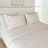Ritmo Home Kırık Beyaz Bej Çizgili Siyah Biyeli Pamuklu Düz Otel Serisi Çift Kişilik Nevresim Takımı - Bej - Ekru - 200 x 220 cm