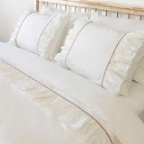 Ritmo Home Kırık Beyaz Fırfırlı Kahve Biyeli Pamuklu Vintage Otel Serisi Çift Kişilik Nevresim Takımı - 200 x 220 cm