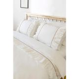 Ritmo Home Kırık Beyaz Fırfırlı Kahve Biyeli Pamuklu Vintage Otel Serisi Çift Kişilik Nevresim Takımı