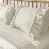 Ritmo Home Kırık Beyaz Fistolu Fırfırlı Pamuklu Düz Otel Serisi Çift Kişilik Çeyiz Nevresim Takımı - 200 x 220 cm