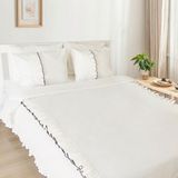 Ritmo Home Kırık Beyaz Siyah Detaylı Fırfırlı Pamuklu Vintage Otel Serisi Düz Çift Kişilik Nevresim Takımı - 200 x 220 cm