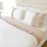 Ritmo Home Kırık Beyaz Toprak Çizgi Detaylı Fırfırlı Pamuklu Vintage Düz Çift Kişilik Nevresim Takımı - 200 x 220 cm