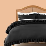 Ritmo Home Timeless Farbalalı Fırfırlı Siyah Vintage Çift Kişilik Nevresim Takımı - 200 x 220 cm