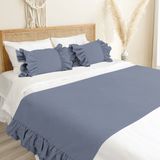 Ritmo Home Yatak Runner & Iç Dolgulu Kırlent Seti Çift Kişilik Fırfırlı Açık Indigo - 70 x 240 cm - İndigo