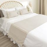 Ritmo Home Yatak Runner & Iç Dolgulu Kırlent Seti Çift Kişilik Fırfırlı Vintage Krem - 70 x 240 cm