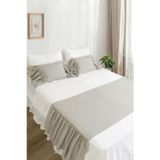 Ritmo Home Yatak Runner & Iç Dolgulu Kırlent Seti Çift Kişilik Keten Fırfırlı