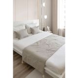 Ritmo Home Yatak Runner & Iç Dolgulu Kırlent Seti Çift Kişilik Keten Püsküllü Taş Krem Püsküllü