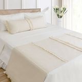 Ritmo Home Yatak Runner & Iç Dolgulu Kırlent Seti Çift Kişilik Püsküllü Saçaklı Krem - 70 x 240 cm