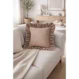 RİTMOHOME Fırfırlı, Vintage, Country, Iskandinav, Bohem 45x45 Dekoratif Kırlent Kılıfı Krem, Toprak