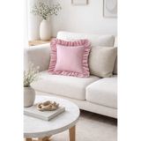 RİTMOHOME Fırfırlı, Vintage, Country, Iskandinav, Bohem 45x45 Dekoratif Kırlent Kılıfı Pembe, Beyaz