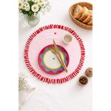 RİTMOHOME Fırfırlı, Yuvarlak, Bohem, Kalp Sloganlı, Baskılı, Renkli, Çizgili Amerikan Servis 40Cm Çap (1 ADET)