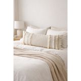 RİTMOHOME Krem, Fırfırlı, Püsküllü, Country, Bohem, Vintage Uzun 40x100 Kırlent Yastık (İÇİ DOLGULU)