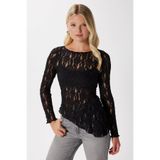 Ritnice Angel Asimetrik Siyah Uzun Kollu Dantel Top / Bluz