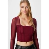 Ritnice Kadın Alina Korse Görünümlü Bordo Tül Crop Bluz