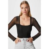 Ritnice Kadın Alina Korse Görünümlü Siyah Tül Crop Bluz