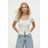 Ritnice Kadın Angela Lux Touch Çıtçıtlı Kısa Kollu Ekru Örme Bluz - XL