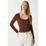 Ritnice Kadın Anita Tok Doku Pamuklu Fittili Kahverengi Basic Bluz