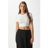 Ritnice Kadın Deal Lux Touch Yumuşak Doku Crop Beyaz Bluz