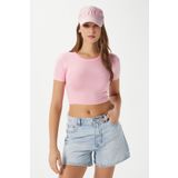Ritnice Kadın Deal Lux Touch Yumuşak Doku Crop Pembe Bluz