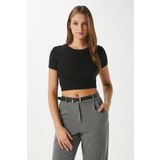 Ritnice Kadın Deal Lux Touch Yumuşak Doku Crop Siyah Bluz