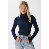 Ritnice Kadın Feel Lux Touch Dik Yaka Lacivert Uzun Kol Soft Bluz