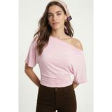 Ritnice Kadın Germa Asimetrik Omuz Detay Pembe Bluz - XL