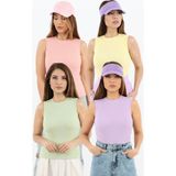 Ritnice Kadın Kapalı Yaka 4’lü Pamuk Lila, Pembe, Sarı, Çağla Yeşili Düz Kol Fitilli Atlet - Renkli