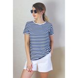 Ritnice Kadın Lacivert Beyaz Çizgili Basic T-Shirt