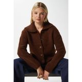 Ritnice Kadın Lean Yumuşak Doku Polo Yaka Kahverengi Basic Triko Hırka HI00179
