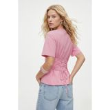 Ritnice Kadın Luma Belden Oturan Bağcıklı Ayarlanabilir Pamuk Pembe T-shirt / Bluz