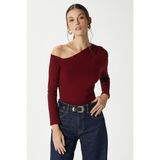 Ritnice Kadın Maje Lux Touch Omuz Detay Bordo Bluz - XL