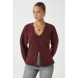Ritnice Kadın Osea Premium Bele Oturan Bordo Şık Düğme Detay Peplum Bluz