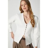 Ritnice Kadın Osea Premium Bele Oturan Ekru Şık Düğme Detay Peplum Bluz