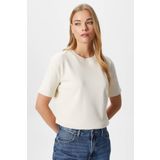 Ritnice Kadın Rise Dekoratif Yaka Tok Doku %100 Pamuk Açık Bej T-Shirt