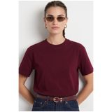 Ritnice Kadın Rise Dekoratif Yaka Tok Doku %100 Pamuk Bordo T-Shirt