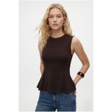 Ritnice Kadın Rowe %100 Pamuk Peplum Sıfır Kol Kahverengi Bluz